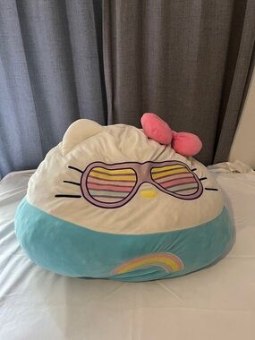 Sanrio White and Aqua Hello Kitty Pillow with Pink Bow